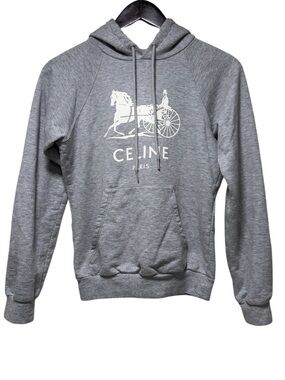 Celine Women’s Cashmere Cotton Blend Classic Logo Hoodie Size XS Grey Sweatshirt